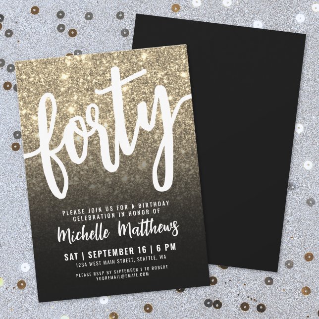 Invitation Quarantième anniversaire de Black Gold (Forty Black Gold 40th Birthday Invitation)