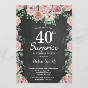 Invitation Quarantième anniversaire de surprise rose florale