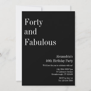 Invitation Quarantième anniversaire fabuleux Black and White