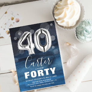 Invitation Quarantième anniversaire Forty Blue & Silver Ballo