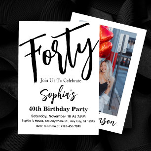 Invitation Quarantième Anniversaire Moderne Noir & Blanc 