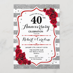 Invitation quarantième anniversaire - roses rouges blancs
