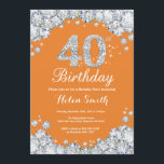 Invitation quarantième Diamant orange et argenté<br><div class="desc">quarantième Invitation d'anniversaire. Diamant orange et argenté de fausse pierre. Invitation élégant de coup d'anniversaire. Anniversaire adulte. Anniversaire de femmes. Anniversaire d'hommes. Pour davantage de personnalisation,  cliquez sur svp la "personnaliser il" bouton et utilisez notre outil de conception pour modifier ce modèle.</div>