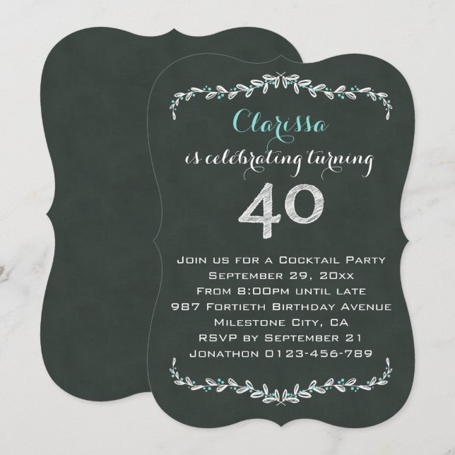 Invitation Quarantième fête d'anniversaire de laurier vintage (Devant / Derrière)
