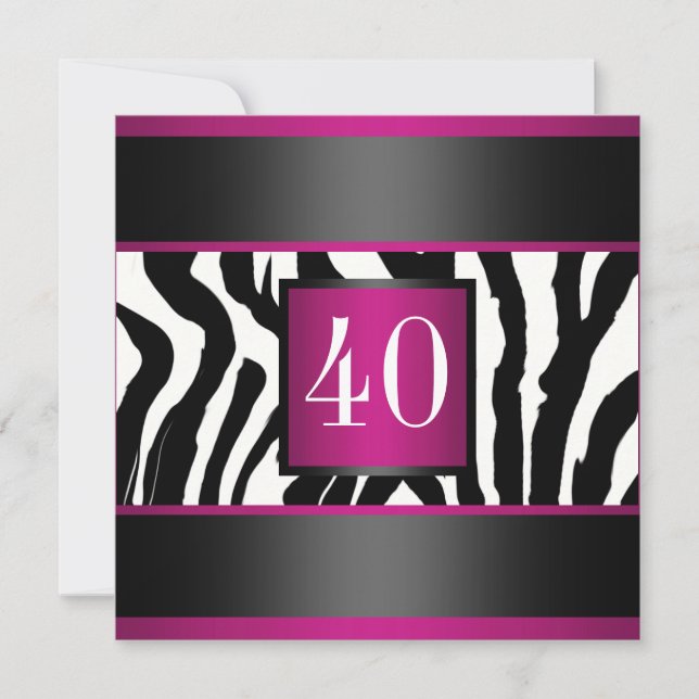 Invitation quarantième Fête d'anniversaire de zèbre (Devant)