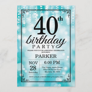 Invitation quarantième Parties scintillantes turquoises