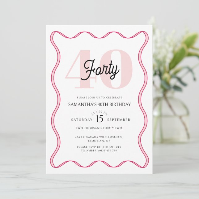 Invitation Quarantième Retro Wavy Borders 40e anniversaire (Debout devant)