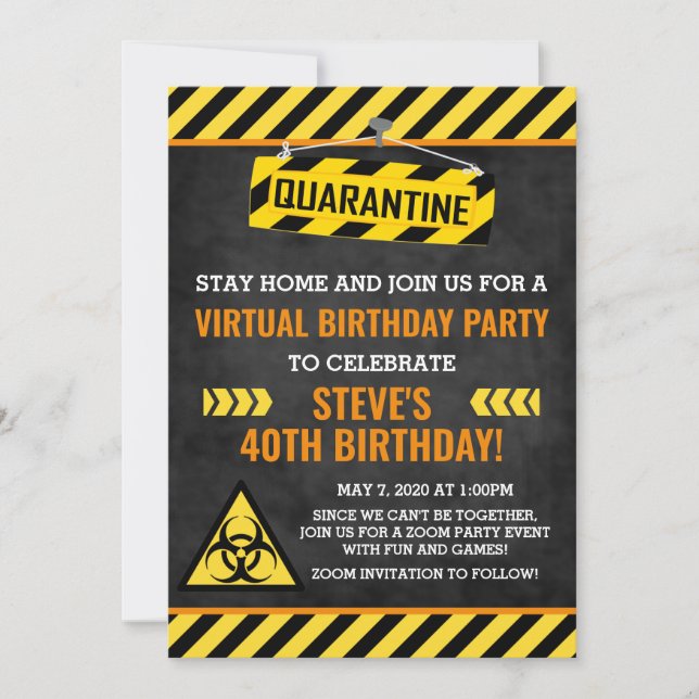 Invitation Quarantine Birthday Invitation, humour adulte amus (Devant)