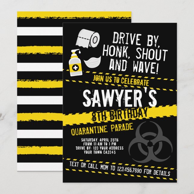Invitation Quarantine Birthday Parade (Devant / Derrière)