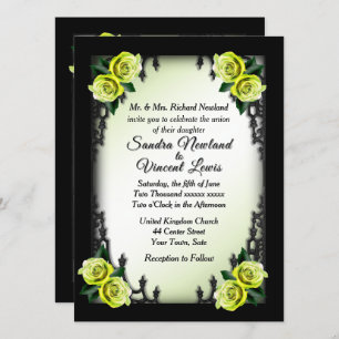 Invitation Quartier français Goth 4 Coin Vert Rose Mariage