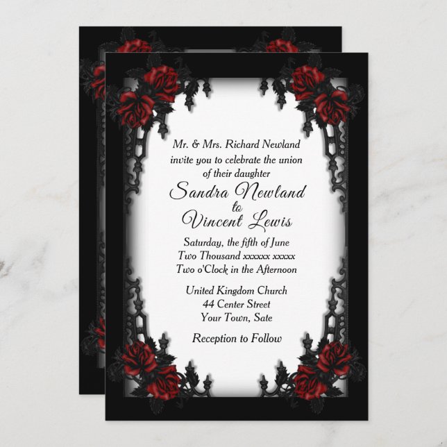 Invitation Quartier français Goth Mariage blanc (Devant / Derrière)