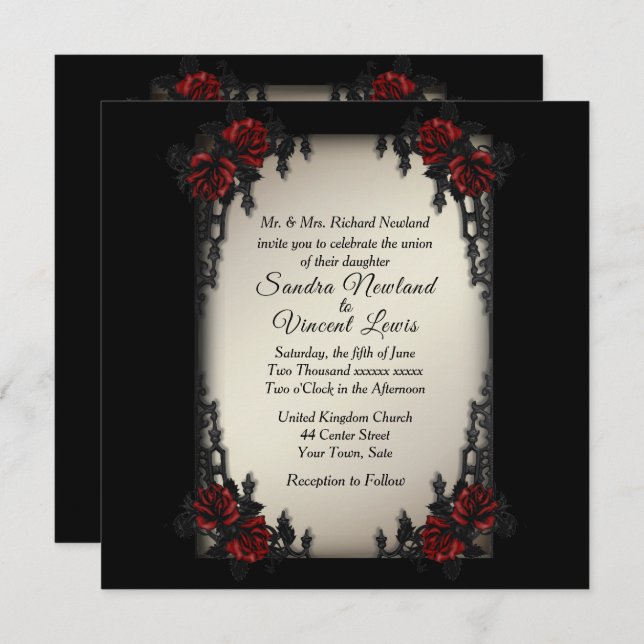 Invitation Quartier Français Goth Thème Antique Mariage Or (Devant / Derrière)