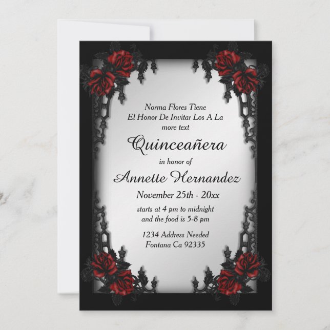 Invitation Quartier français gothique argent Quinceañera  (Devant)