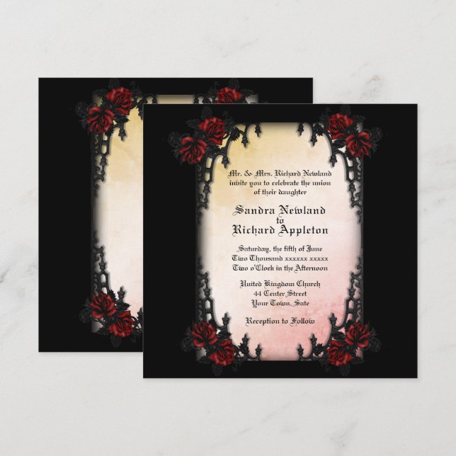 Invitation Quartier français Victorien / Goth Thème Mariage (Devant / Derrière)
