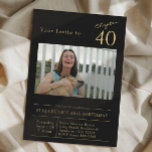 Invitation Quarty Black Gold 40th Birthday Party Photo<br><div class="desc">Faites de votre 40e anniversaire un extra spécial avec cette magnifique invitation en noir et or de Zazzle! Nos invitations noirs de fête sur mesure disposent d'une belle police de script aux accents d'or gras pour une touche luxueuse. Customisez facilement les détails de votre événement sur la carte et ajoutez...</div>