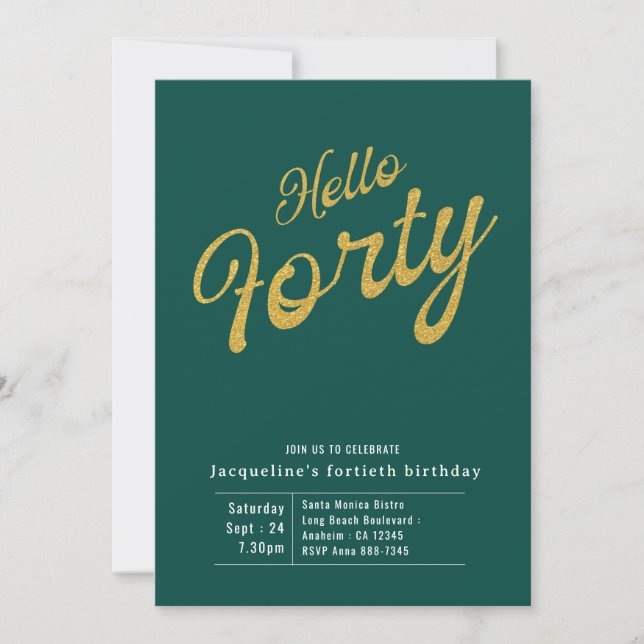 Invitation Quarty Green Gold Moderne 40e anniversaire (Devant)