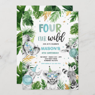 Invitation Quatre animaux de fête d'anniversaire en safari sa