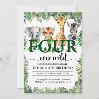 Invitation Quatre animaux de la jungle de safari sauvage pour