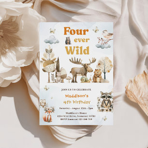Invitation Quatre animaux sauvages des bois 4e anniversaire