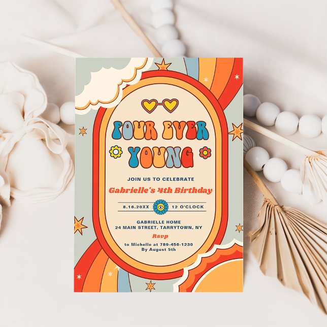 Invitation Quatre Anniversaire Retro Super (Créateur téléchargé)