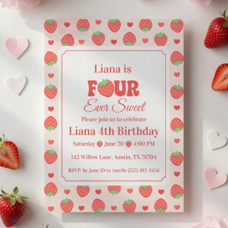 Invitation Quatre ans à jamais doux Fille anniversaire des 4