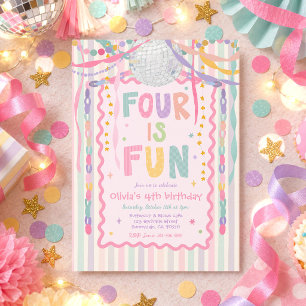 Invitation Quatre ans c'est amusant Fête d'anniversaire fanta