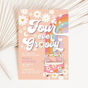 Invitation Quatre ans pour toujours Daisy Rainbow Hippie Groo