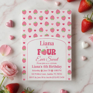 Invitation Quatre ans pour toujours douce Fille aux fraises r