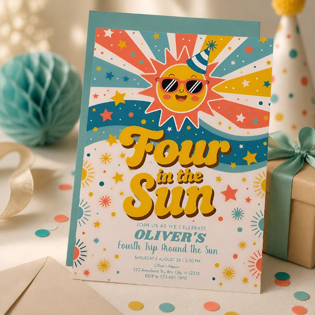 Invitation Quatre dans le soleil Anniversaire 4 ans (Créateur téléchargé)