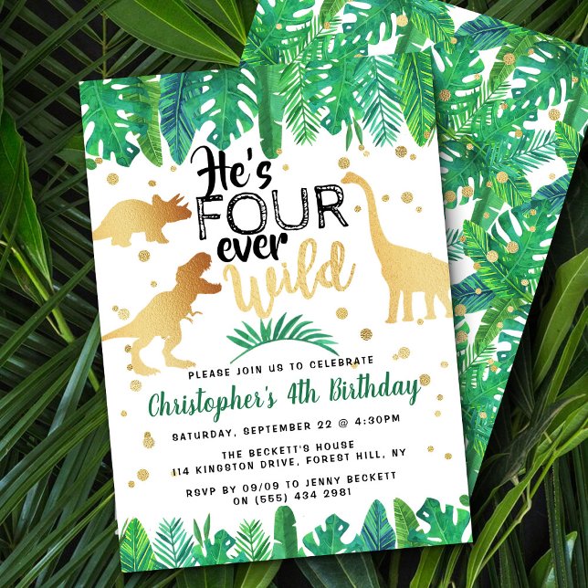 Invitation Quatre Dinosaures Sauvages Boys 4e anniversaire (Créateur téléchargé)