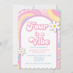 Invitation Quatre est une ambiance groovy, fille rétro couleu