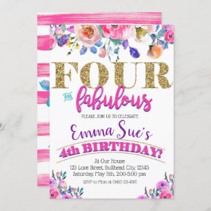 Invitation Quatre et Fabulous Girls Floral 4e anniversaire