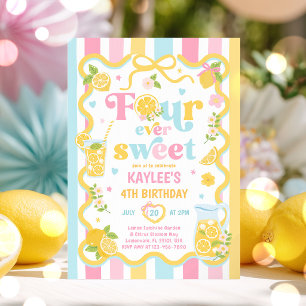 Invitation Quatre Été Citron Suave Anniversaire 4 ans