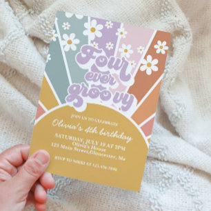 Invitation Quatre Ever Groovy Retro Sunshine Rainbow Daisy