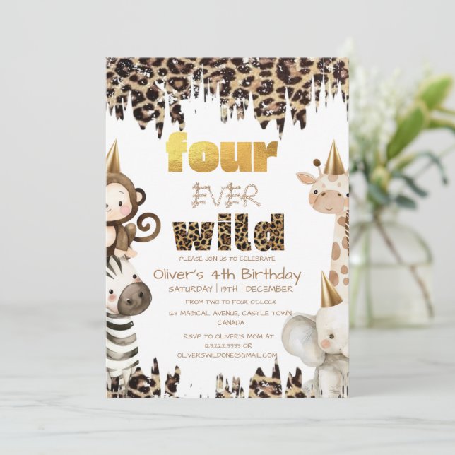 Invitation Quatre Ever Wild Safari Party 4e Anniversaire (Debout devant)