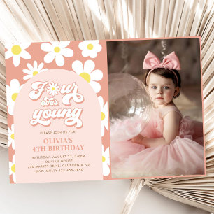Invitation Quatre Ever Young Boho Daisy 4e anniversaire Photo