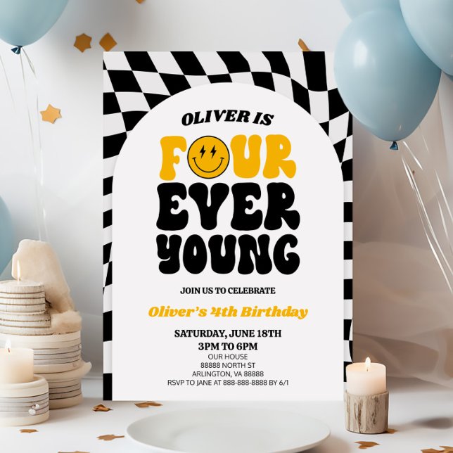Invitation Quatre Ever Young Retro Première 4ème fête d'anniv (Créateur téléchargé)