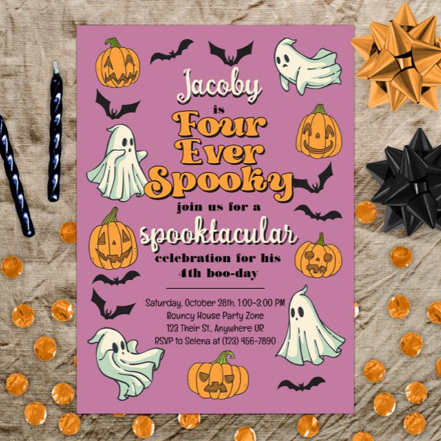 Invitation Quatre Fantôme Éffrayant Halloween automne 4e anni (Créateur téléchargé)