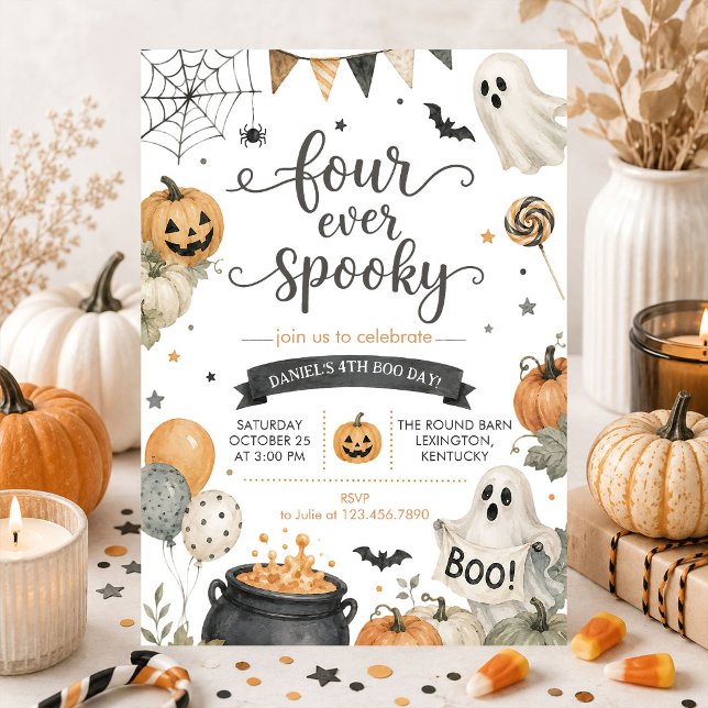 Invitation Quatre fois fantôme d'Halloween effrayant 4e anniv (Créateur téléchargé)