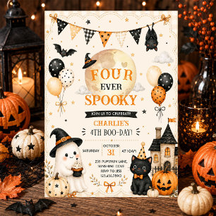 Invitation Quatre fois fantôme d'Halloween effrayant 4ème ann