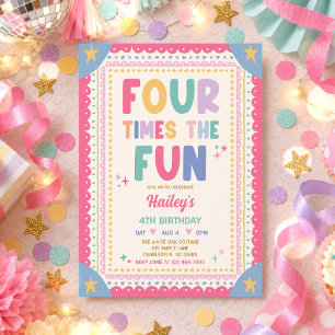 Invitation Quatre fois plus de plaisir Anniversaire fantaisis
