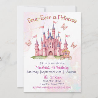 Invitation Quatre fois princesse 4e anniversaire