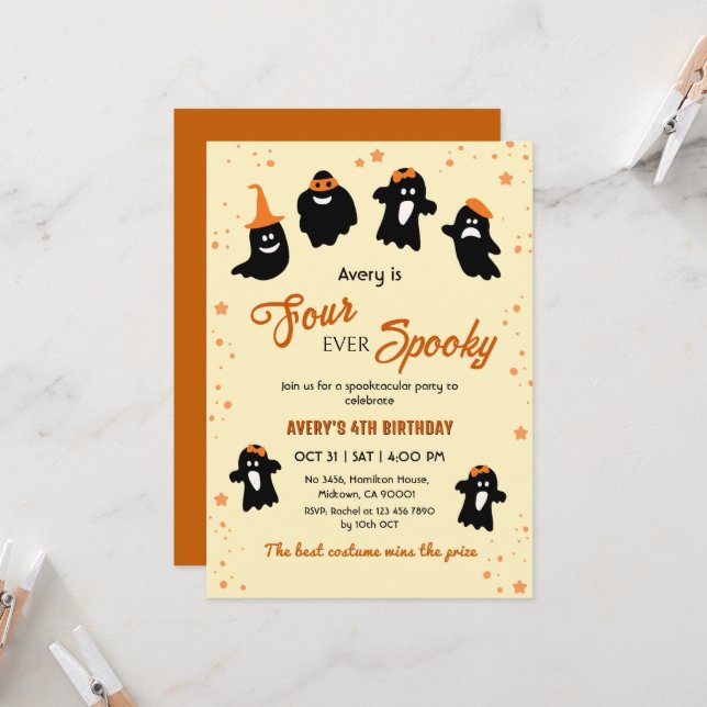 Invitation Quatre fois Spooky Halloween 4e Anniversaire Fantô (Devant/Arrière en situation)