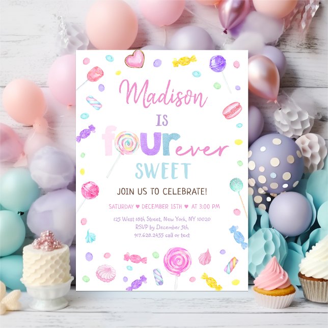 Invitation QUATRE fois Sweet Shop Candy Lollipop Anniversaire (Créateur téléchargé)