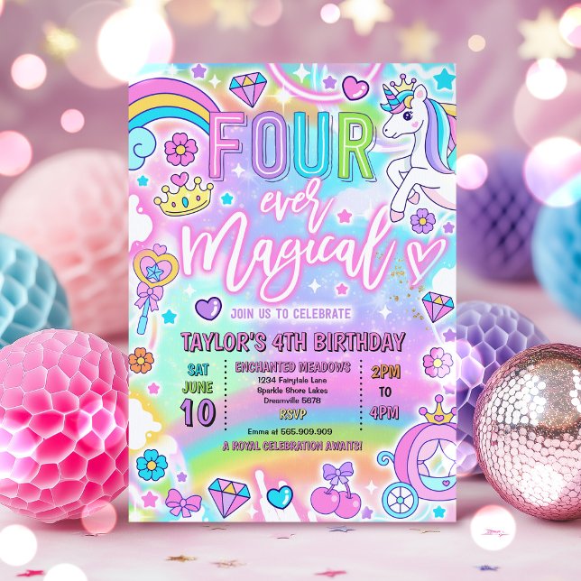 Invitation Quatre fois un anniversaire de princesse féerique  (Créateur téléchargé)