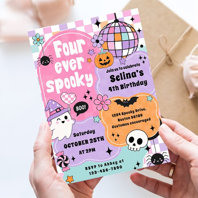 Invitation Quatre fois un fantôme d'Halloween mignon et effra (Créateur téléchargé)