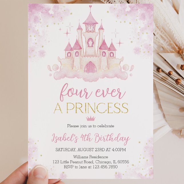 Invitation Quatre fois une princesse 4e anniversaire (Créateur téléchargé)