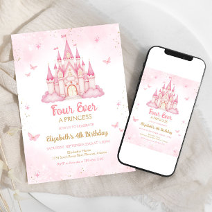 Invitation Quatre fois une princesse Château 4e anniversaire