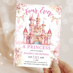 Invitation Quatre fois une princesse fille rose 4ème fête d'a