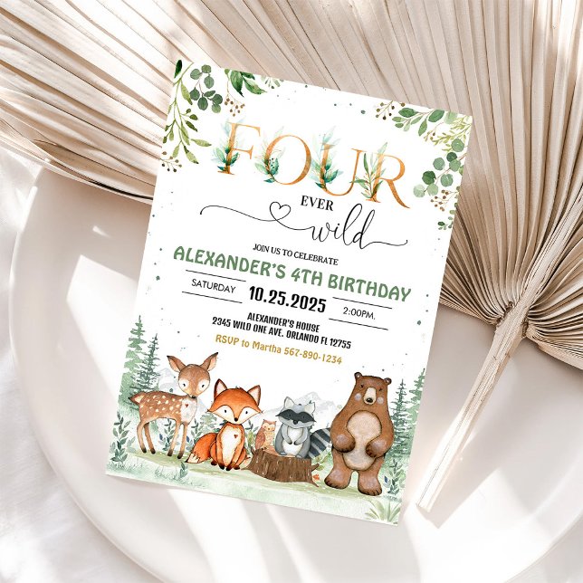 Invitation Quatre forêts sauvages à jamais 4e anniversaire (Créateur téléchargé)